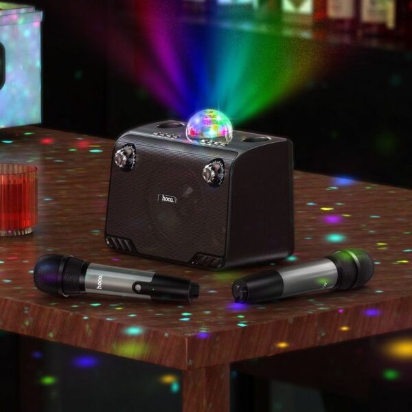 HOCO BS41 Σύστημα Karaoke με Ασύρματα Μικρόφωνα Disco Lamp (black)