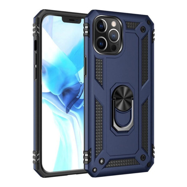 OEM iPhone 13 Hybrid Shockproof Armor Case 360 Degree Metal Rotating Ring Car Mount Holder - Μπλέ