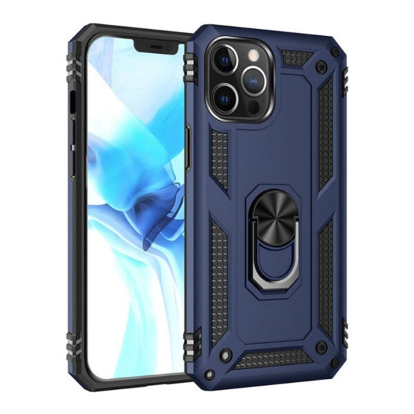 OEM iPhone 13 Pro Hybrid Shockproof Armor Case 360 Degree Metal Rotating Ring Car Mount Holder - Μπλέ