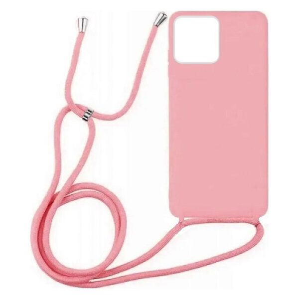 OEM iphone 13 Pro Max TPU Soft Touch Finish Silicone Back Cover Case with Strap Neck Cord -Ρόζ
