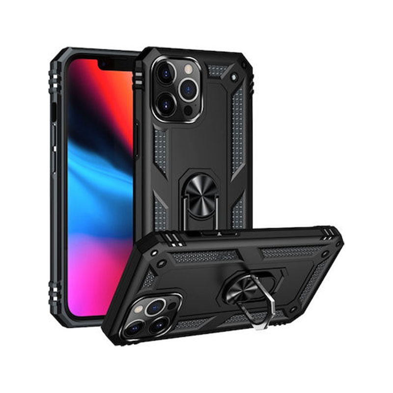 OEM iPhone 13 Pro  Hybrid Shockproof Armor Case 360 Degree Metal Rotating Ring Car Mount Holder - Μαύρο - Image 1