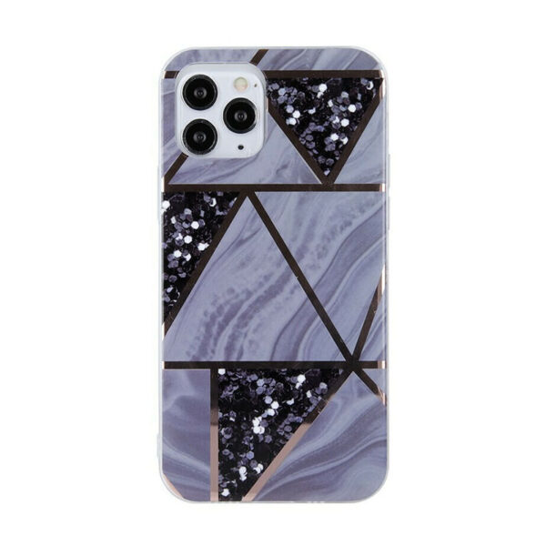 OEM Θήκη Σιλικόνης Geometric Marmur Case Για Apple Iphone 13 Pro - Ανθρακί - Μωβ