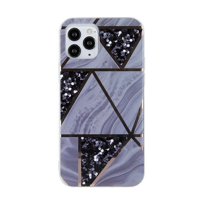 OEM Θήκη Σιλικόνης Geometric Marmur Case Για Apple Iphone 13 Pro Max - Ανθρακί - Μωβ - Image 1