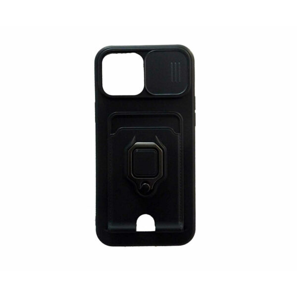 OEM Ring Holder Θήκη Σιλικόνης Με Προστασία Κάμερας Και Υποδοχή Κάρτας Για Apple Iphone 13 Pro Max - Μαύρο