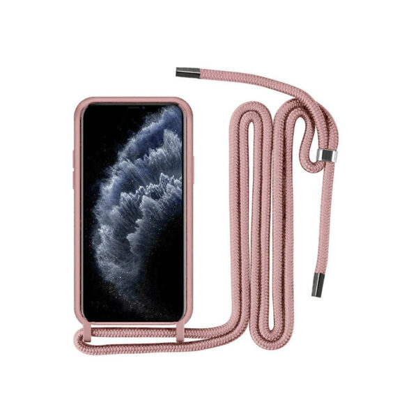 Θήκη Σιλικόνης Back Cover Με Λουράκι για Apple iPhone 11 - Ροζ