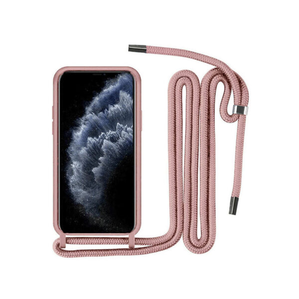 Θήκη Σιλικόνης Back Cover Με Λουράκι για Apple iPhone 12/12 Pro - Ροζ