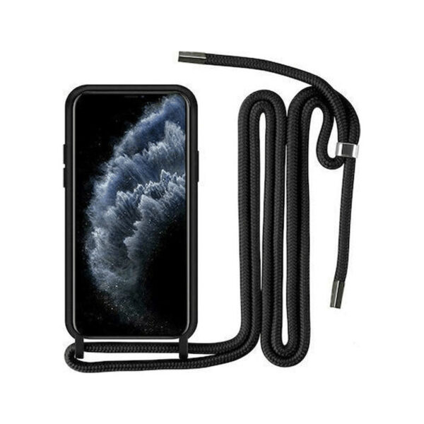 Θήκη Σιλικόνης Back Cover Με Λουράκι για Apple iPhone 13 - Μαύρο