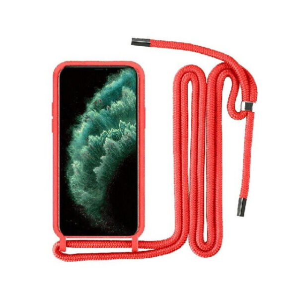 Θήκη Σιλικόνης Back Cover Με Λουράκι για Apple iPhone 12/12 Pro - Κόκκινο