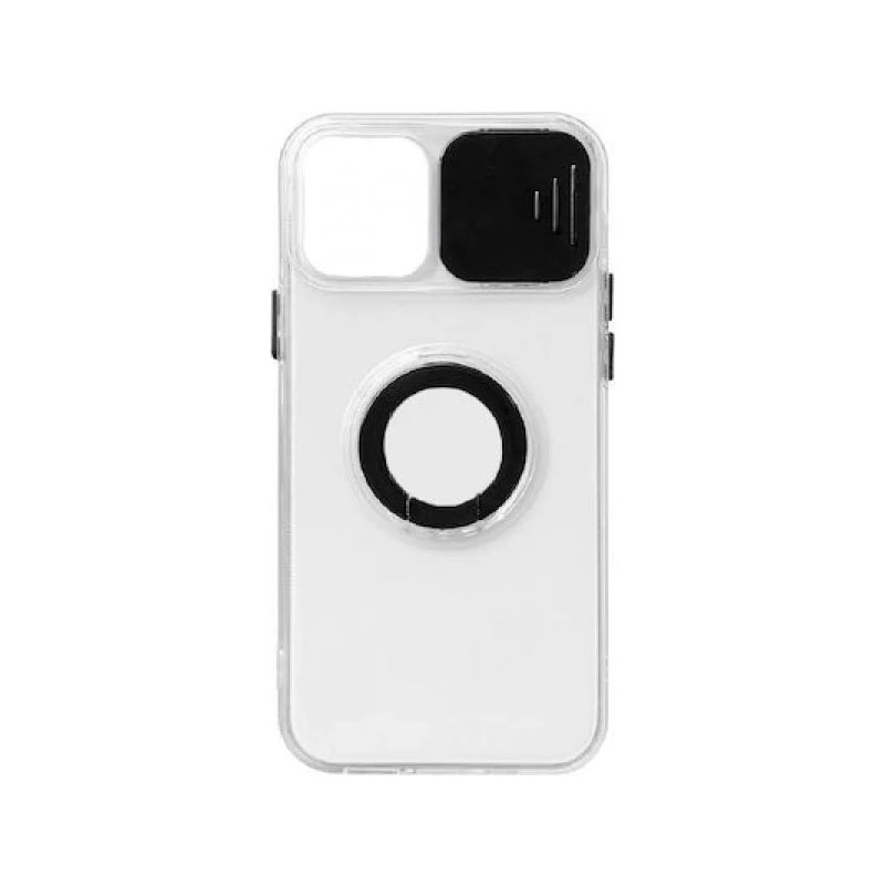 OEM Ring Holder Θήκη Σιλικόνης 2.0mm Με Camera Cover για Apple iPhone 13 - Μαύρο - Image 1