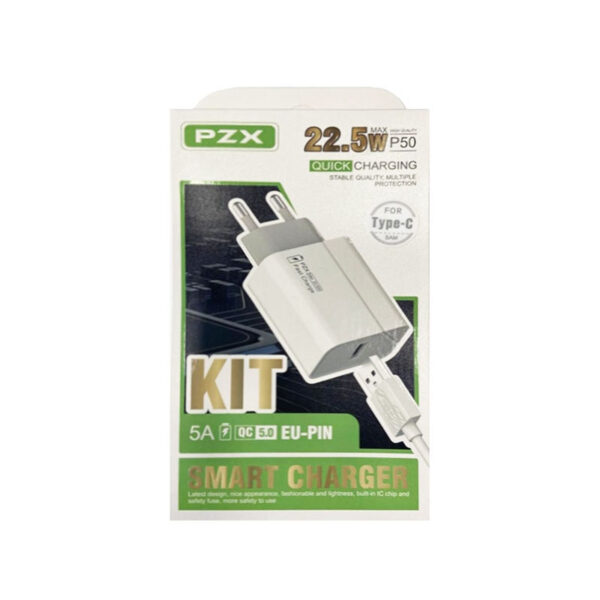 PZX Φορτιστής Με Θύρα USB Και Καλώδιο Type-C - Λευκό