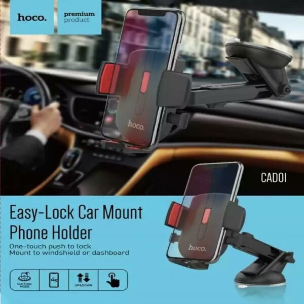 HOCO Βάση Κινητού Αυτοκινήτου CAD01 Easy-lock με Ρυθμιζόμενα Άγκιστρα Χρώμα: Μαύρο