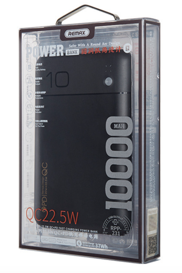 Remax RPP-231 Power Bank 10000mAh 22.5W με Θύρα USB-A και Θύρα USB-C Power Delivery / Quick Charge 3.0 Χρώμα: Μαύρο