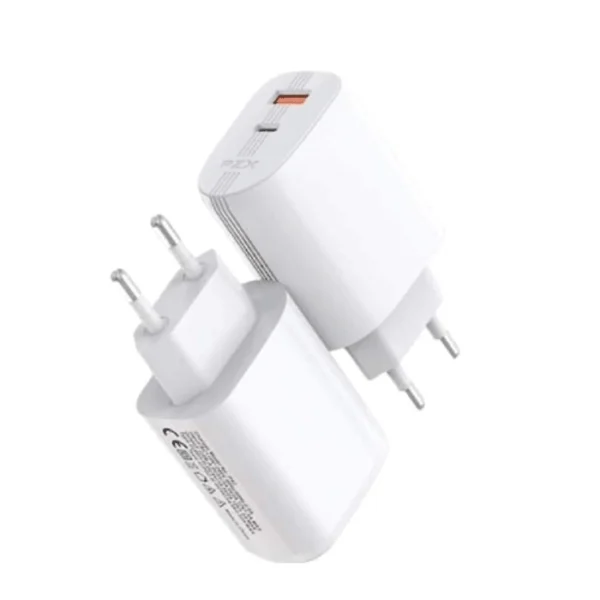 Φορτιστής με Θύρα USB-A και Θύρα USB-C και Καλώδιο Lightning 20W Power Delivery / Quick Charge 3.0 Λευκός PZX P42