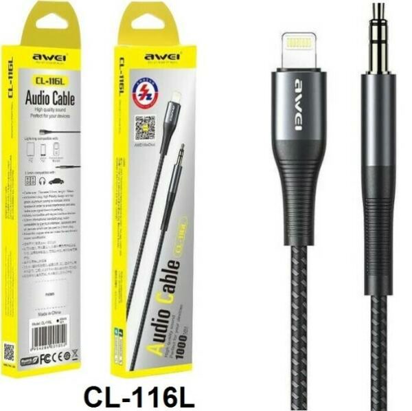 Awei CL-116L Καλώδιο Ήχου Lightning male 3.5mm Male 1m Χρώμα: Μαύρο
