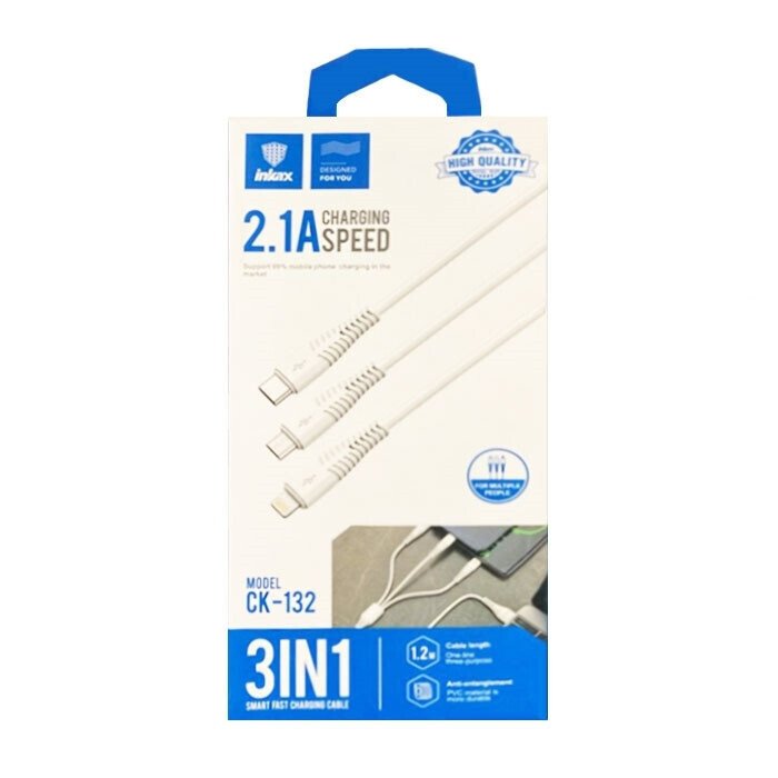 Inkax CK-132 Καλώδιο 3 in 1 Micro USB / Lightning / Type-C Χρώμα: Λευκό - Image 1