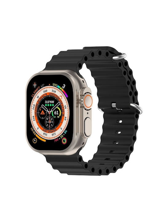 Ocean Λουράκι Σιλικόνης Για Apple Watch 49mm/45mm/44mm/42mm Χρώμα: Μαύρο
