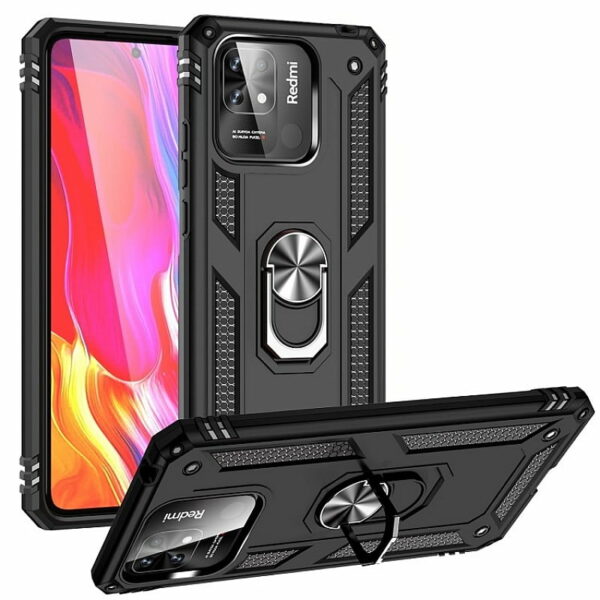OEM Θήκη Hybrid Shockproof Armor Case Stand Metal Ring για Xiaomi Redmi 10C Χρώμα: Μαύρο