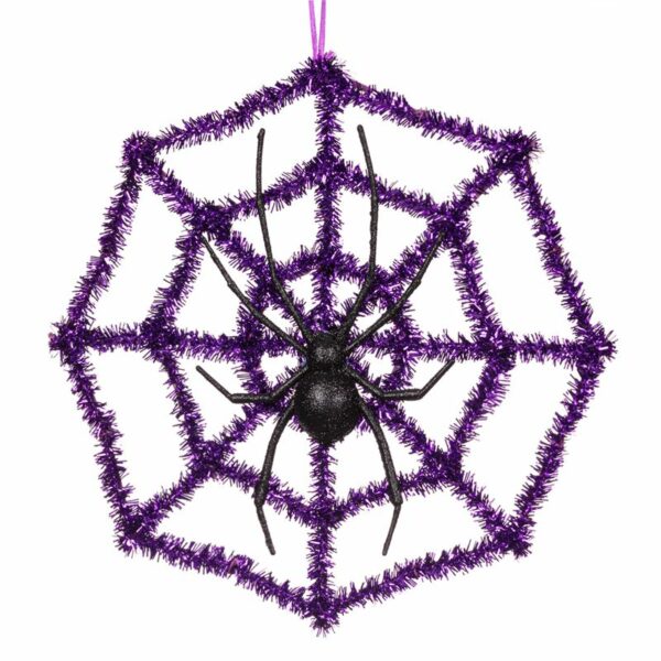Halloween Διακοσμητικός Ιστός Μωβ Tinsel με Μαύρη Αράχνη 29x29cm