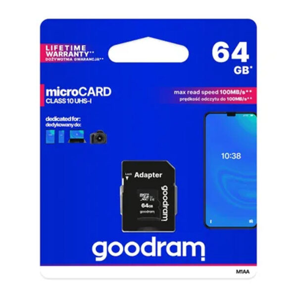 GOODRAM S1A0 Κάρτα Μνήμης MicroSD 64GB UHS-I 100MB/s Με Προσαρμογέα SD
