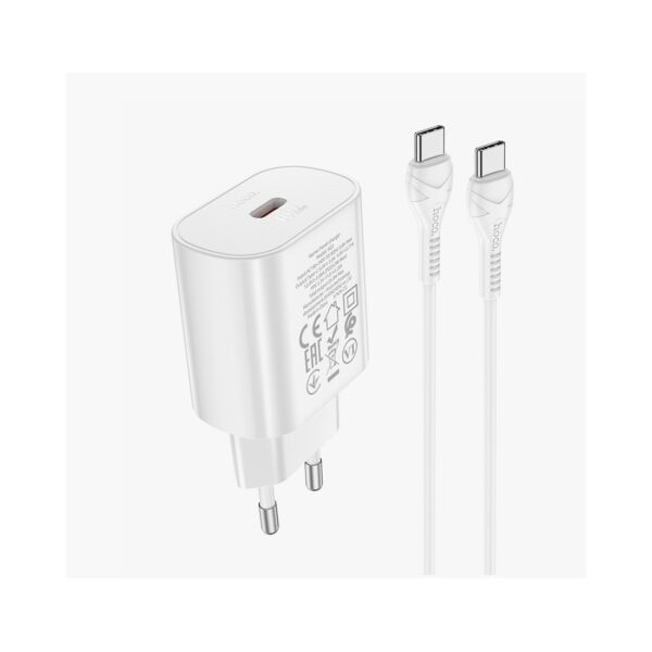 Hoco Φορτιστής με Θύρα USB-C και Καλώδιο USB-C-USB-C N22 25W Power Delivery Λευκό - Image 1