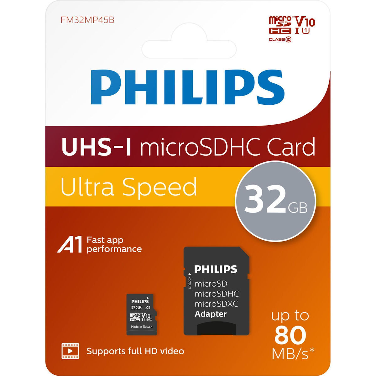 Philips MicroSDHC Card 32GB Class 10 UHS-I Adapter - Image 1