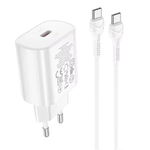 Hoco Φορτιστής με Θύρα USB-C και Καλώδιο USB-C - USB-C 25W Power Delivery Λευκός