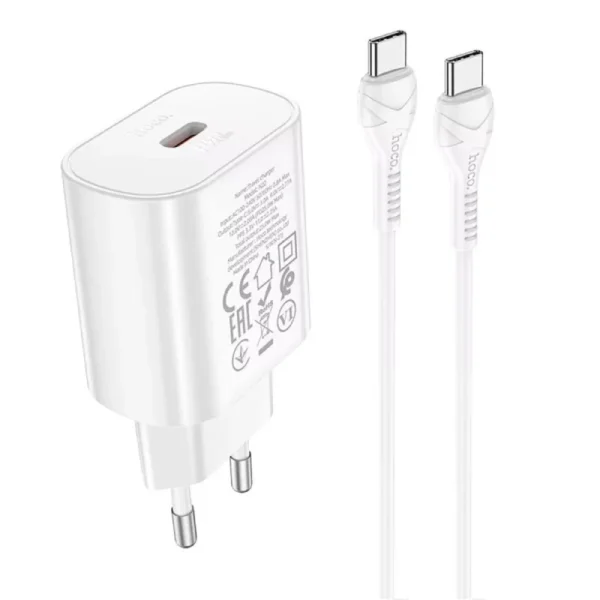 Hoco Φορτιστής με Θύρα USB-C και Καλώδιο USB-C - USB-C 25W Power Delivery Λευκός