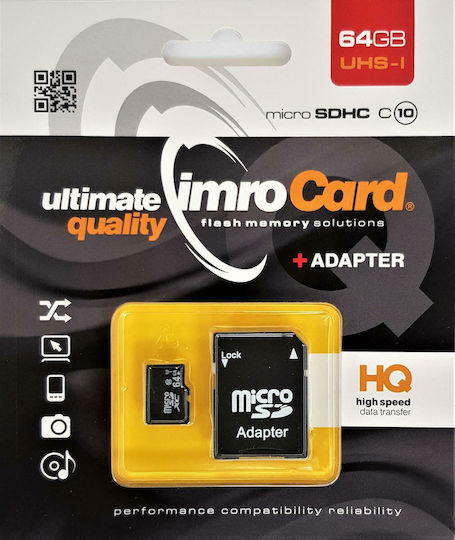 Κάρτα Μνήμης IMRO microSDHC 64GB Class 4 U1 UHS-I με Αντάπτορα