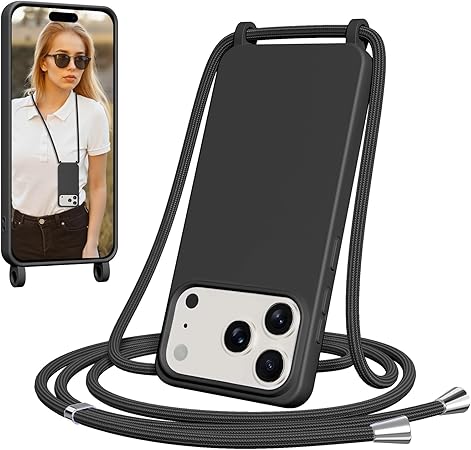 Θήκη Σιλικόνης  με Κορδόνι για Apple iPhone 17 Pro - Μαύρο