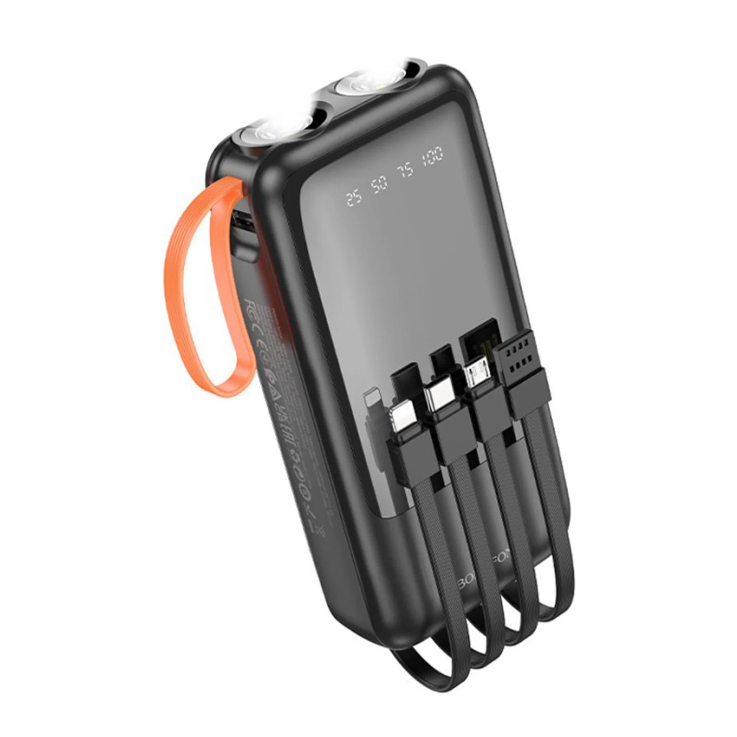 BOROFONE BJ60A Power Bank 20000mAh με 4 Καλώδια & LED Φακό – Μαύρο